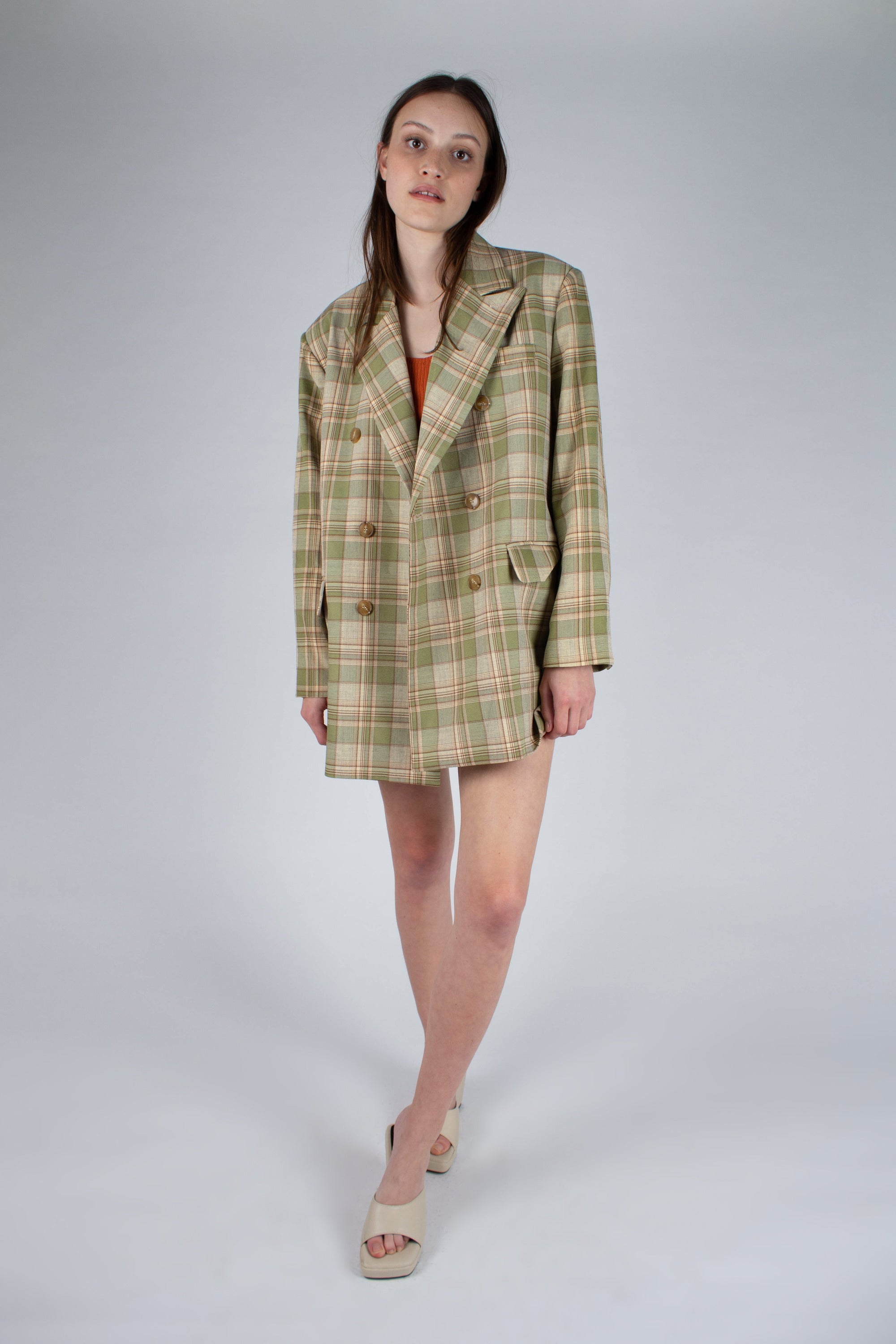 Green and yellow checked oversized blazer_11