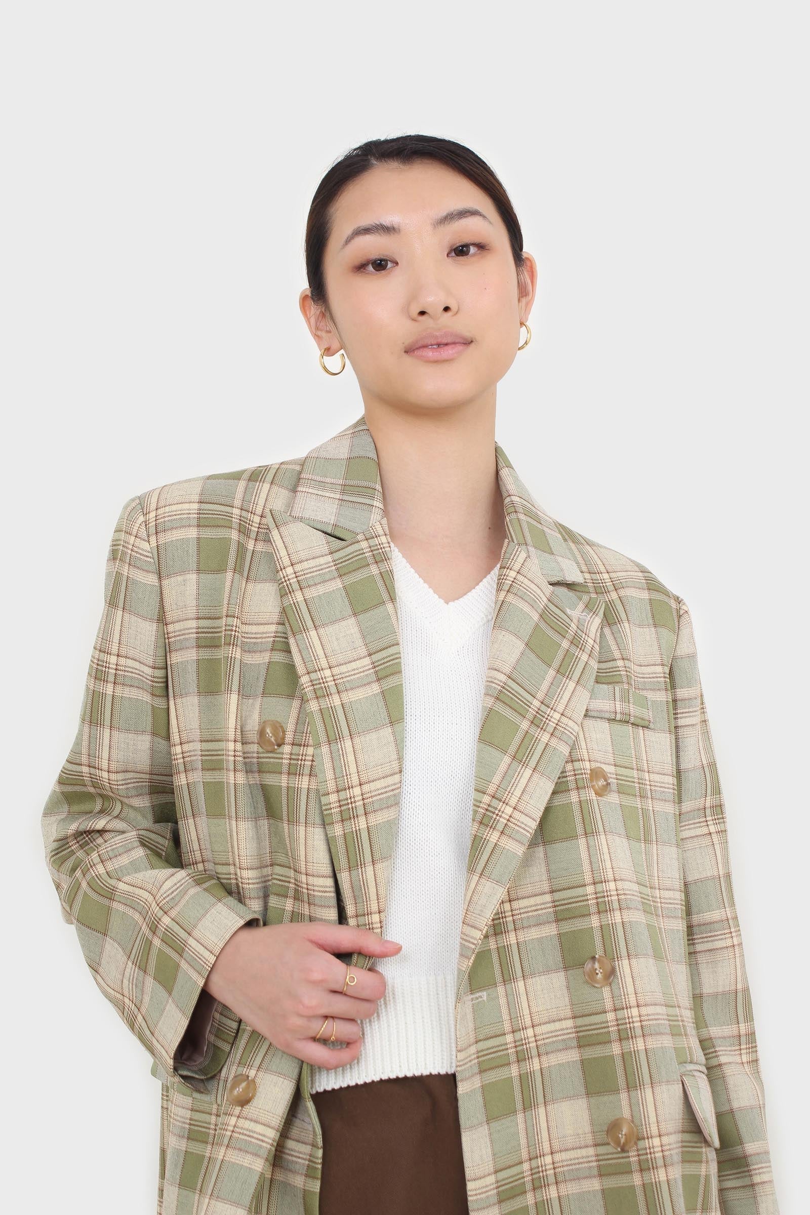 Green and yellow checked oversized blazer_10