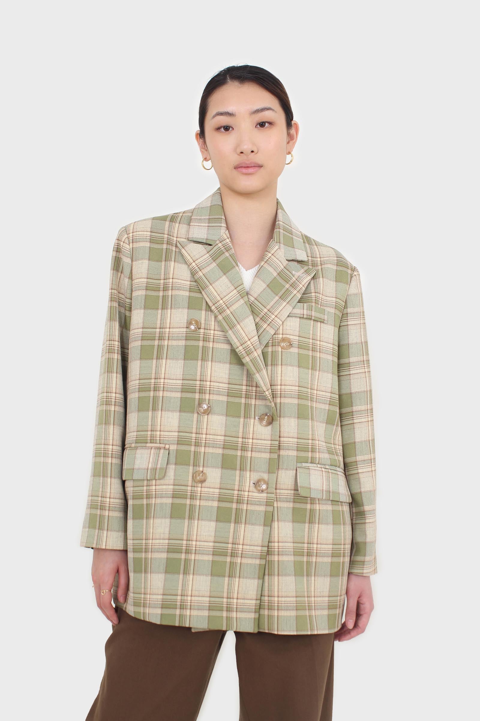 Green and yellow checked oversized blazer_2