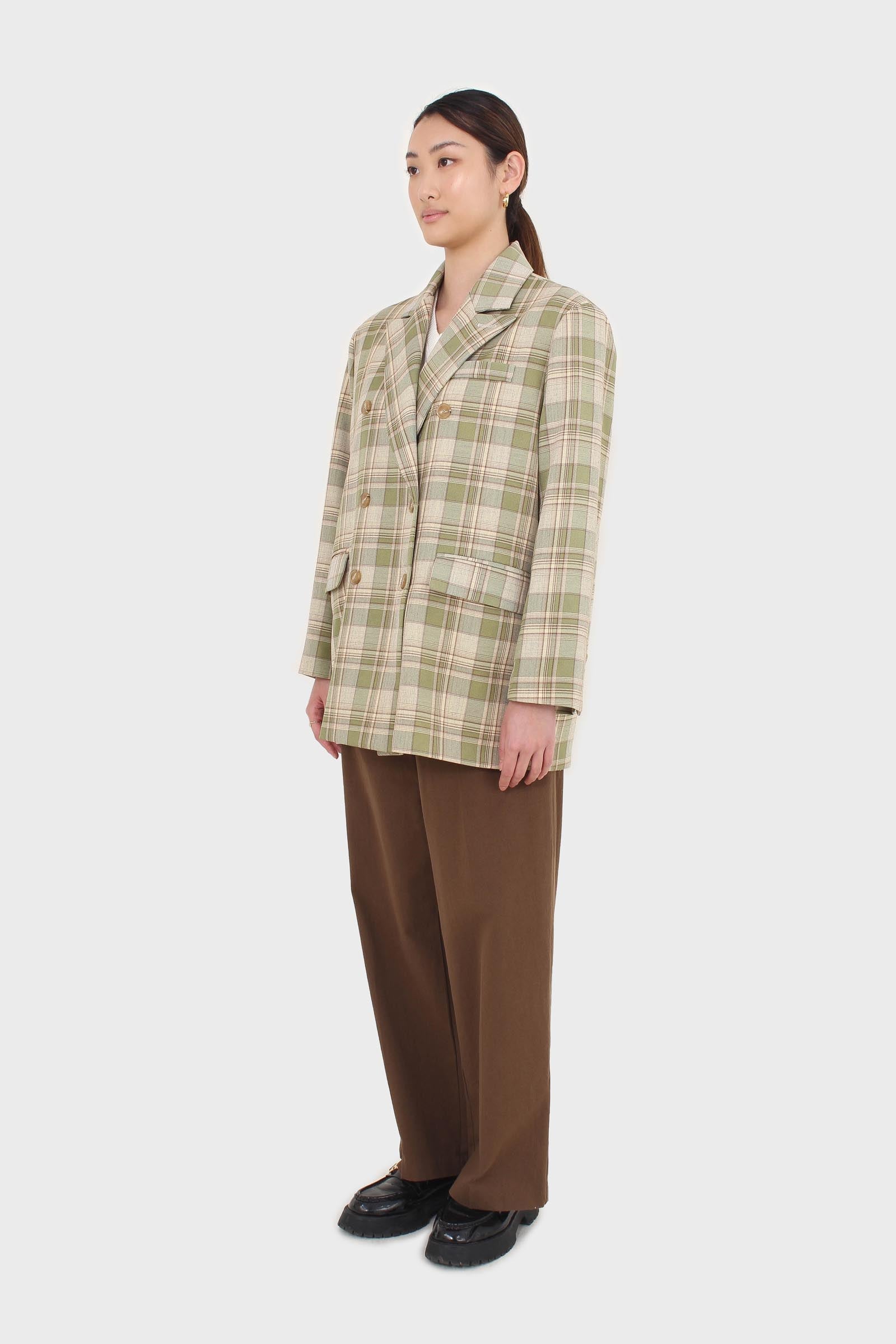 Green and yellow checked oversized blazer_7