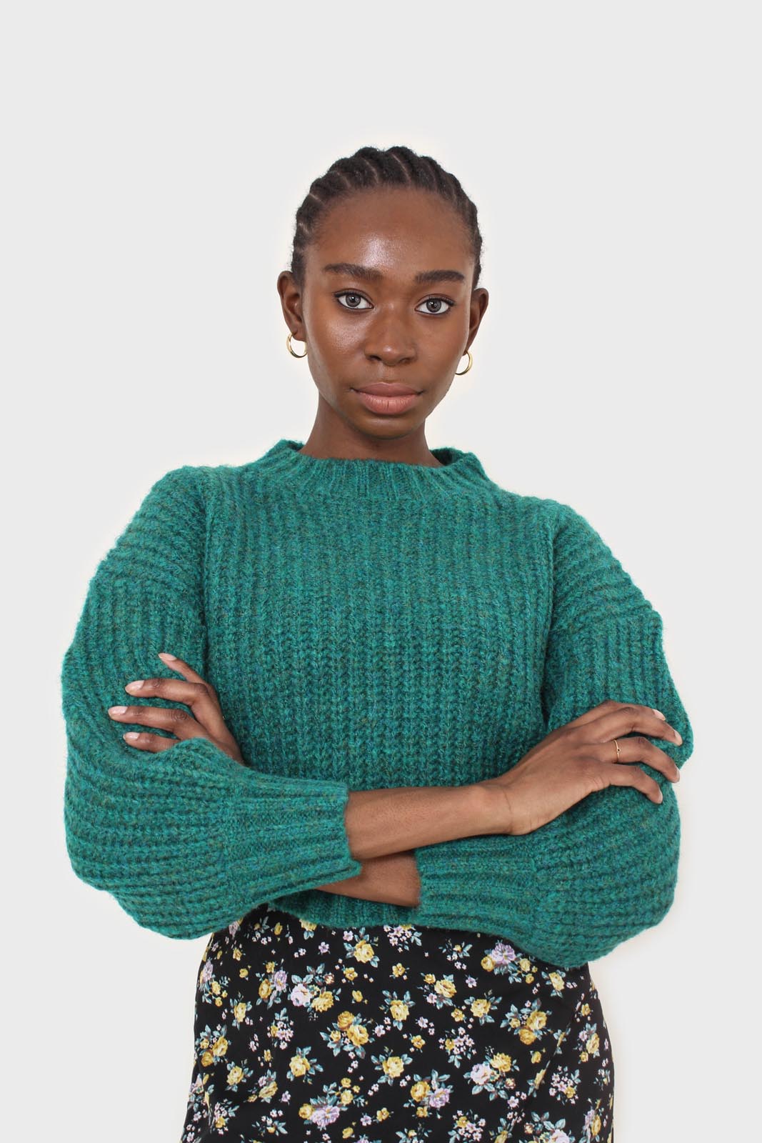 Green flecked chunky knit cropped jumper_1