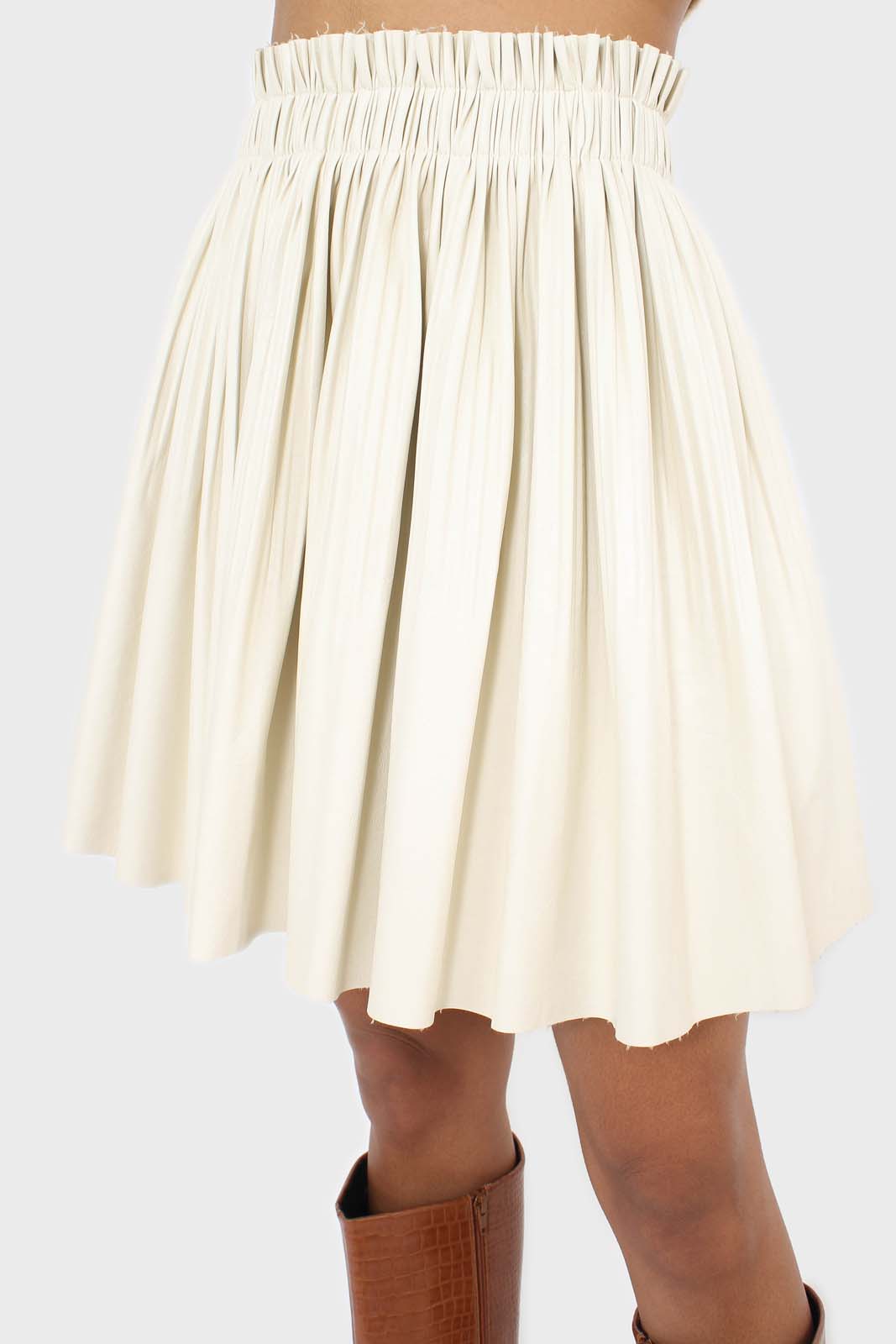 Ivory vegan leather micro pleat mini skirt_7