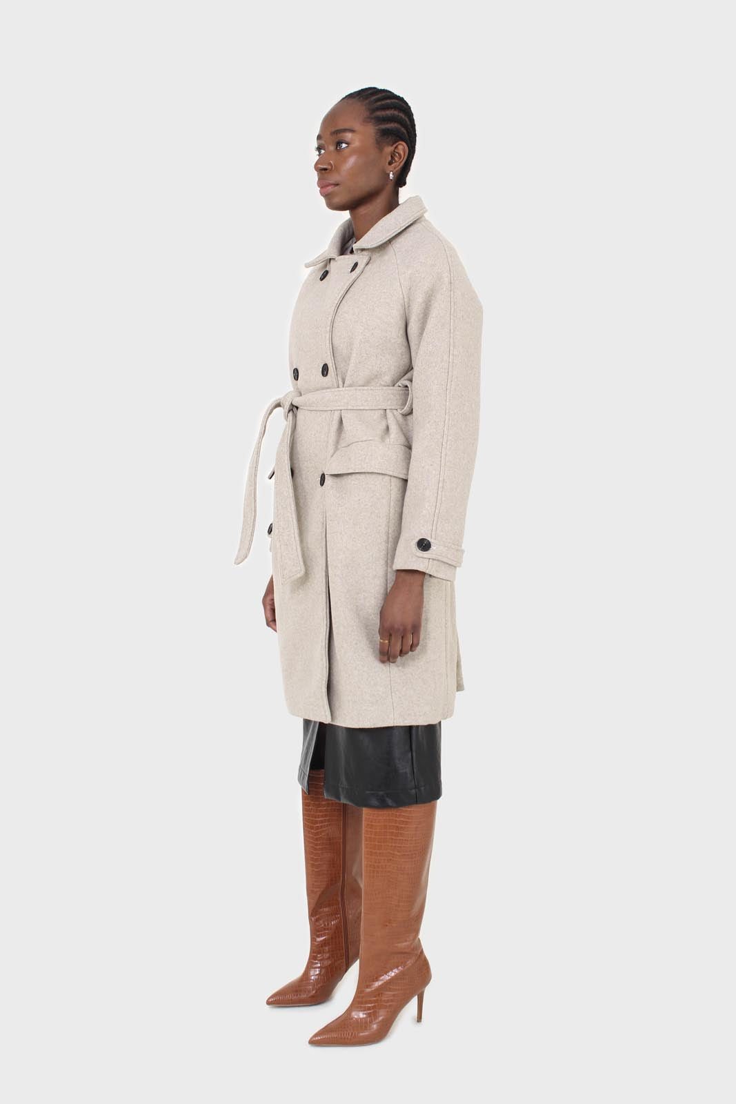 Oatmeal double breasted long coat_7