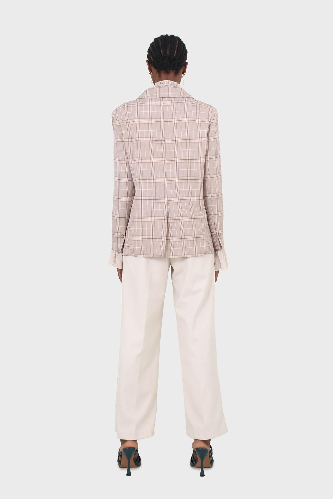 Beige and white checked blazer_5