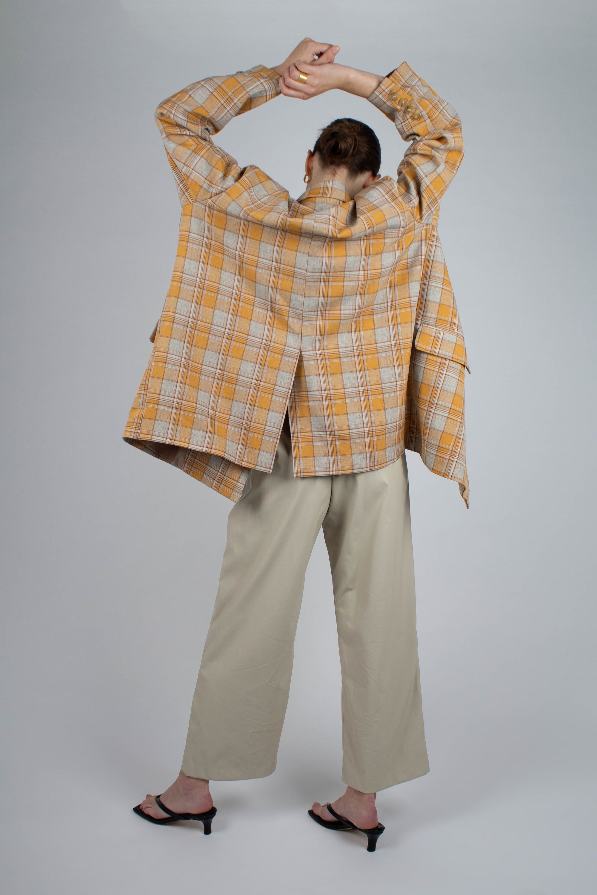 Orange and yellow checked oversized blazer_12