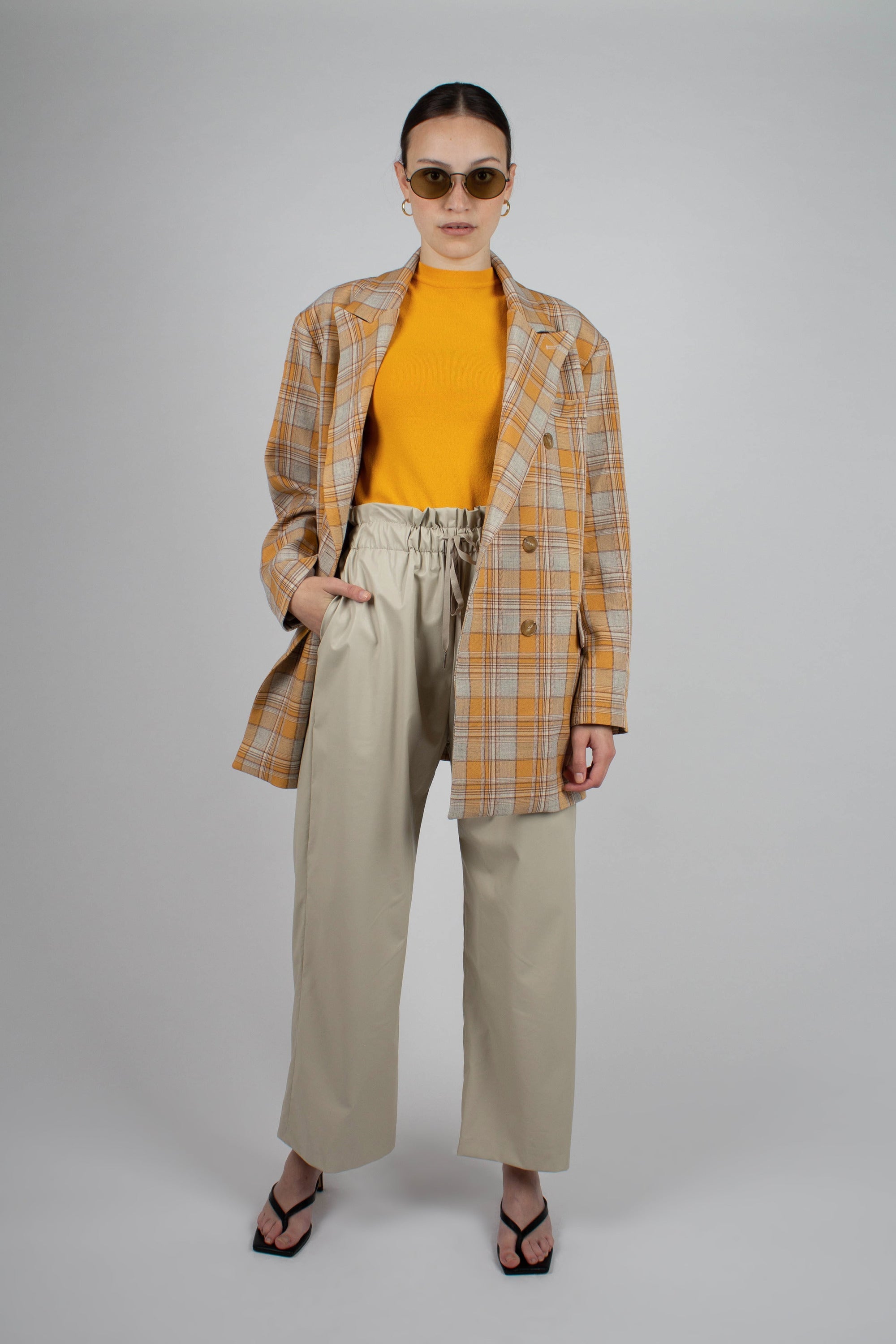 Orange and yellow checked oversized blazer_14