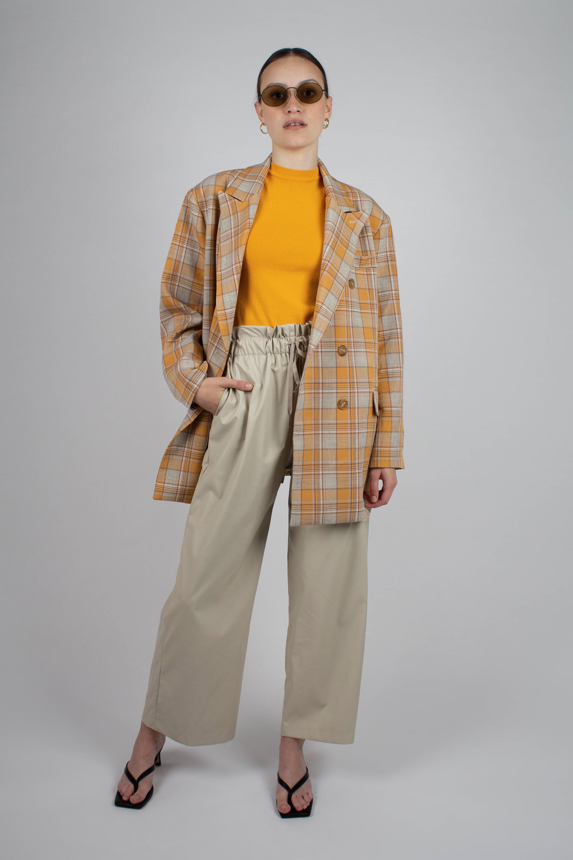 Orange and yellow checked oversized blazer_9