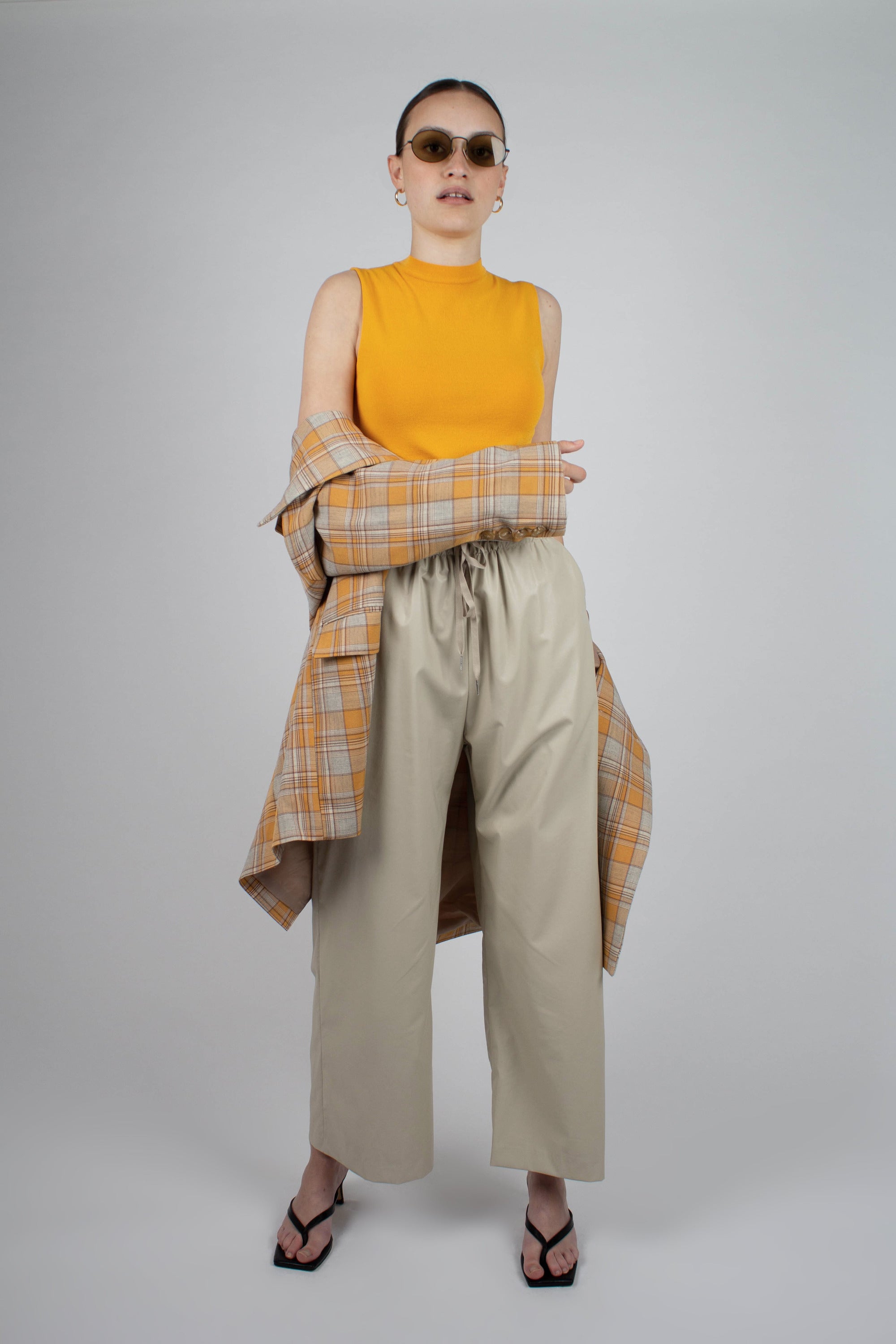 Orange and yellow checked oversized blazer_13