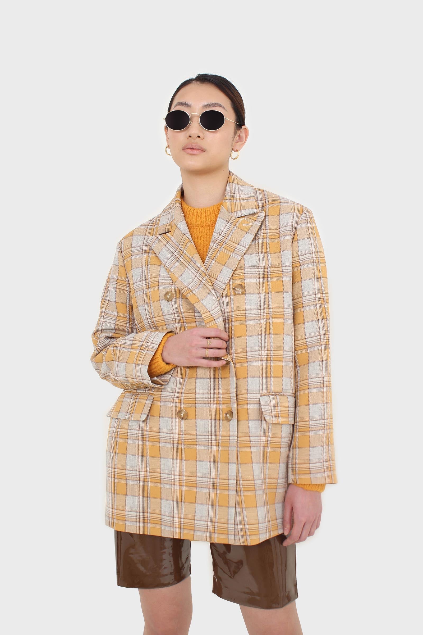 Orange and yellow checked oversized blazer_1