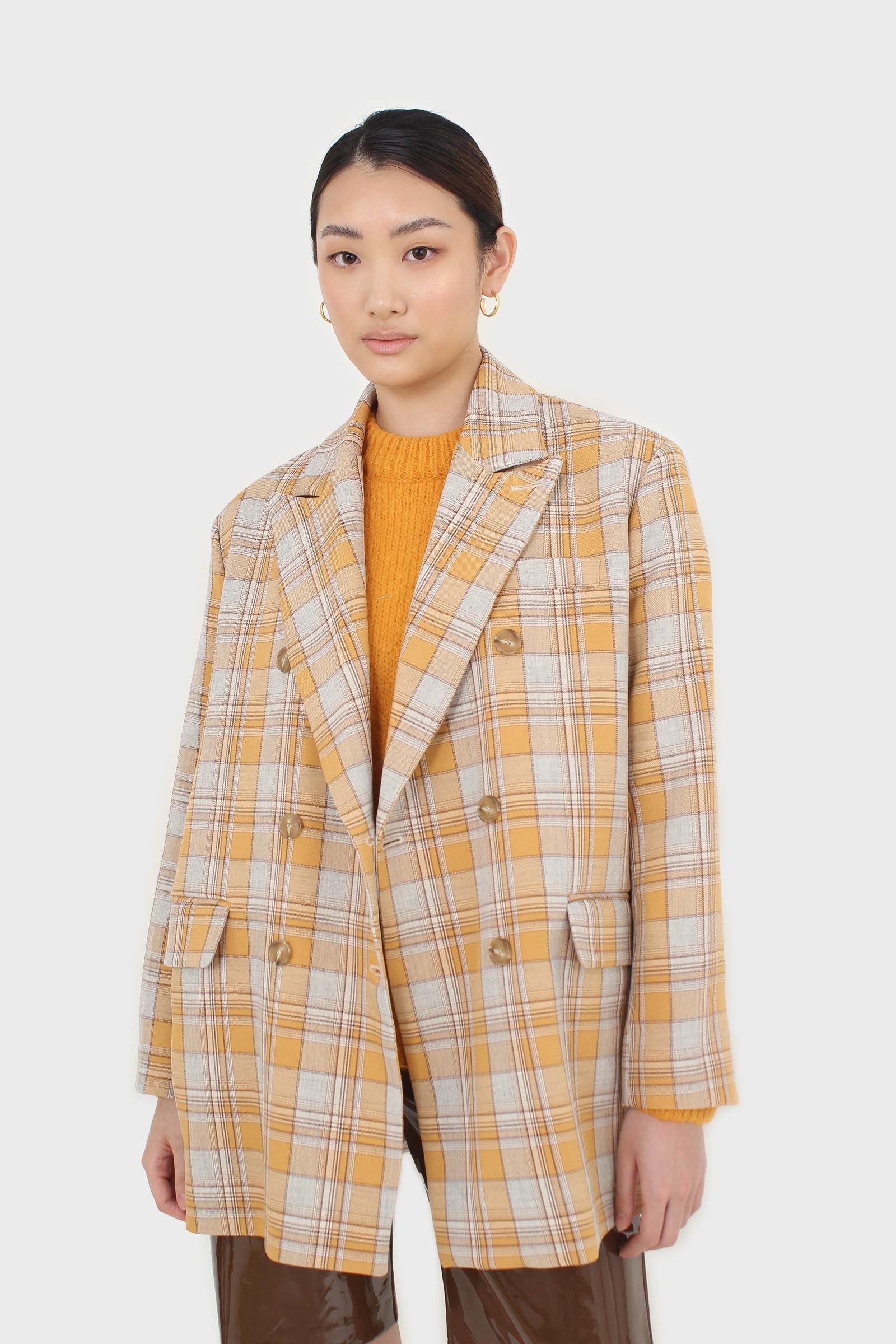 Orange and yellow checked oversized blazer_3