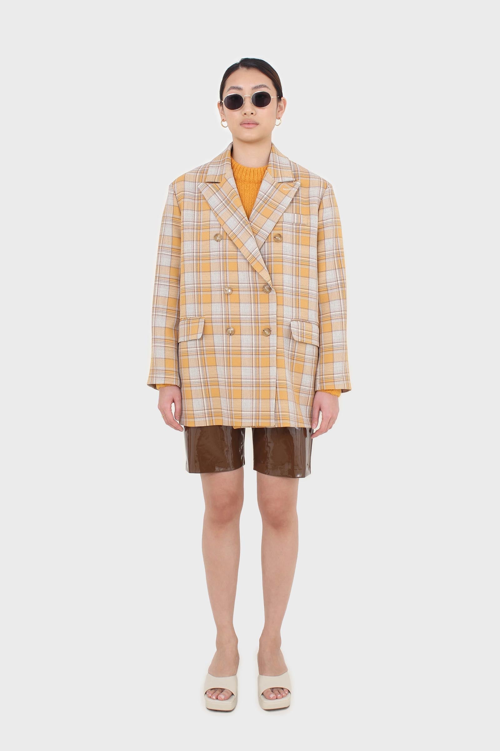 Orange and yellow checked oversized blazer_7