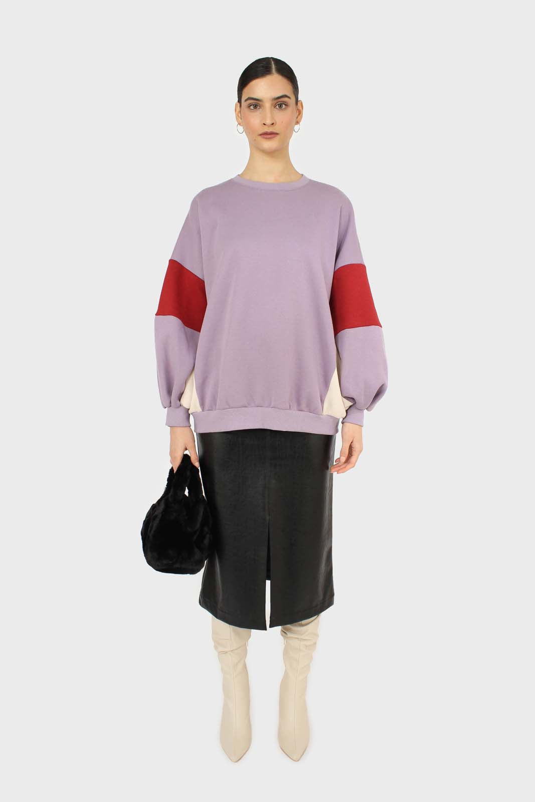 Lilac and red color block oversized sweatshirt_2