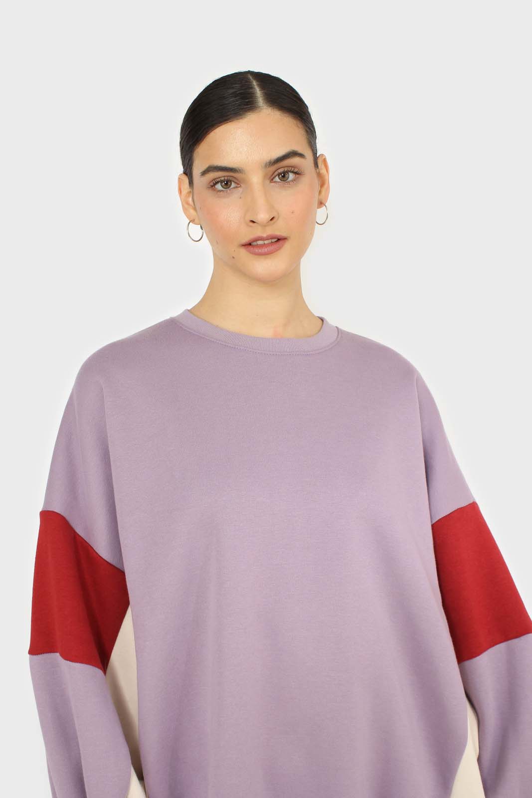 Lilac and red color block oversized sweatshirt_6