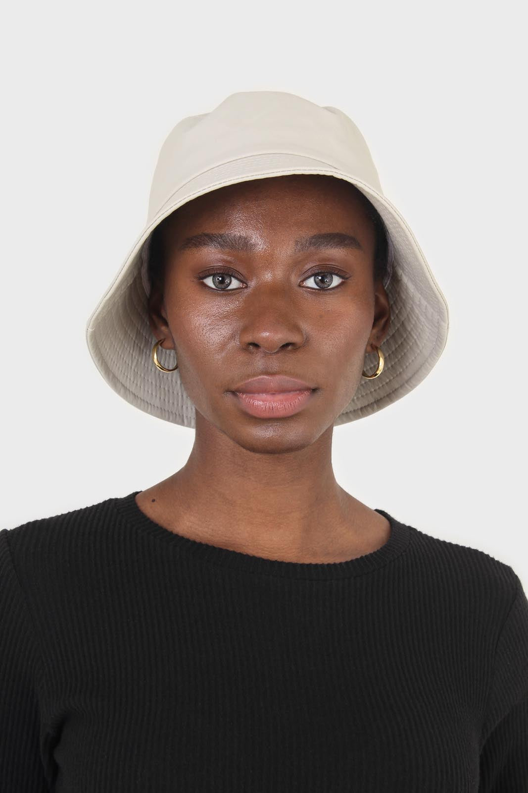 Ivory vegan leather bucket oversized bucket hat_5