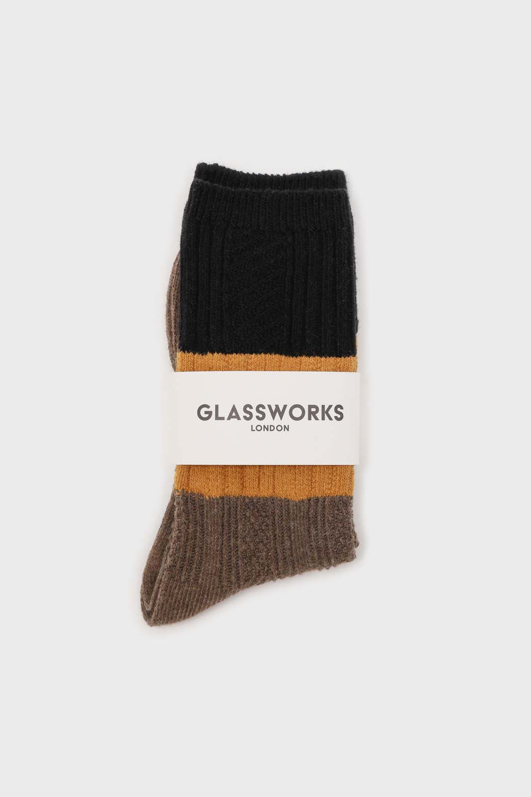 Brown yellow and black triple colorblock socks_3