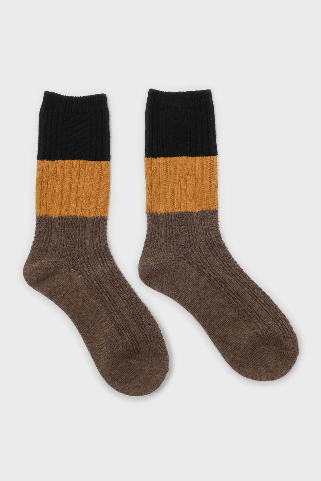 Brown yellow and black triple colorblock socks_4