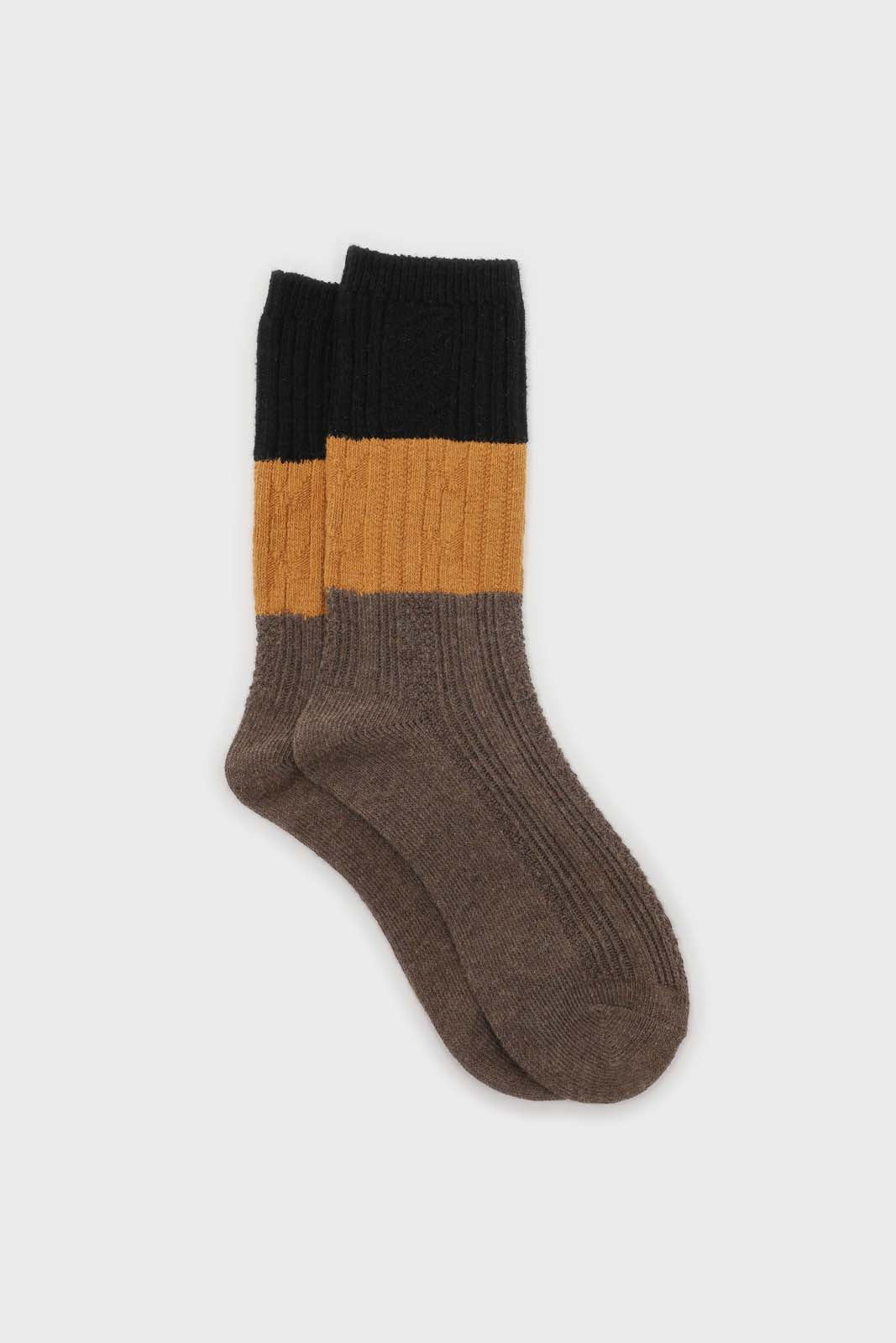 Brown yellow and black triple colorblock socks_1