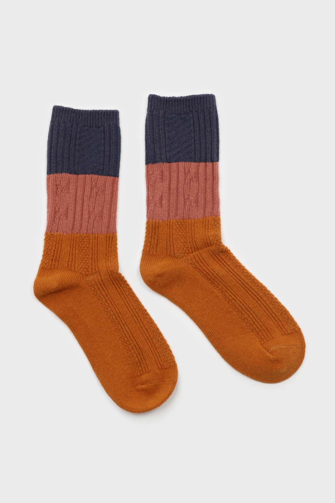 Orange pink and blue triple colorblock socks_3
