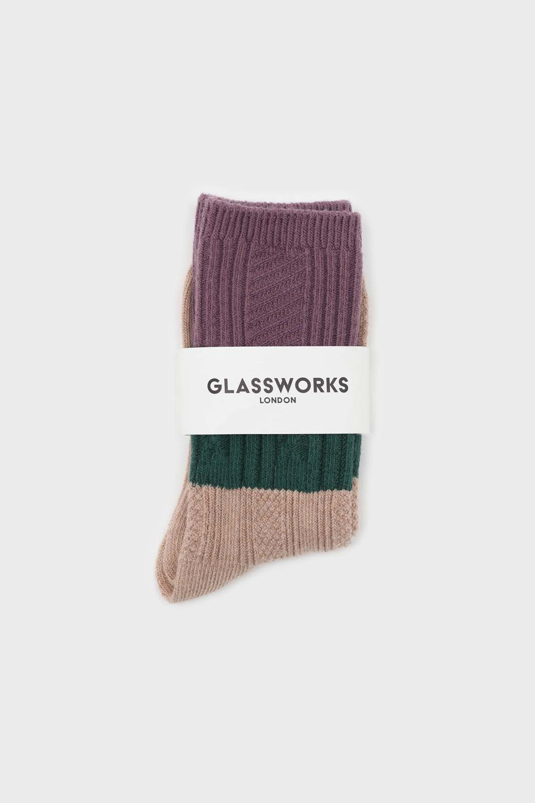 Beige green and purple triple colorblock socks_3