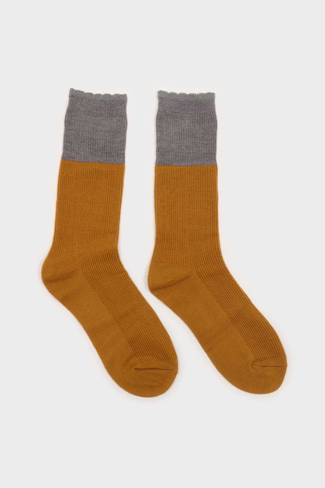 Mustard and grey colorblock long socks_4