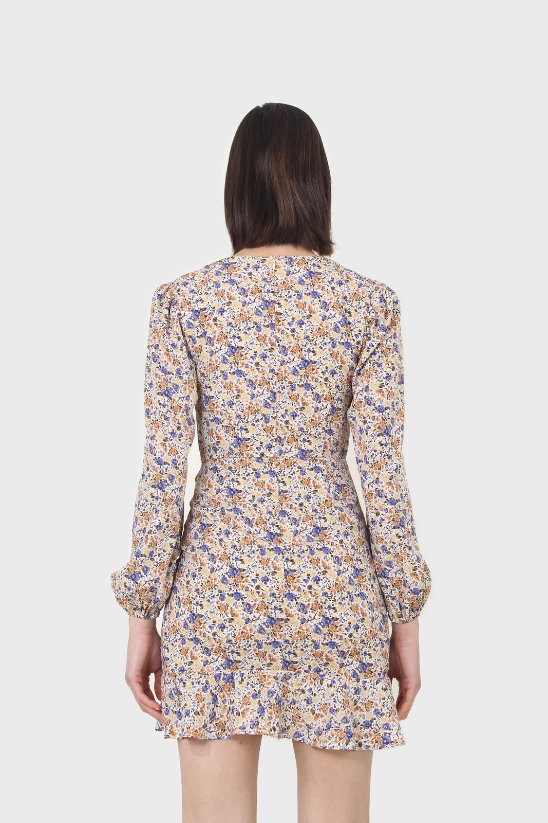 Ivory and orange floral ruched mini dress_7