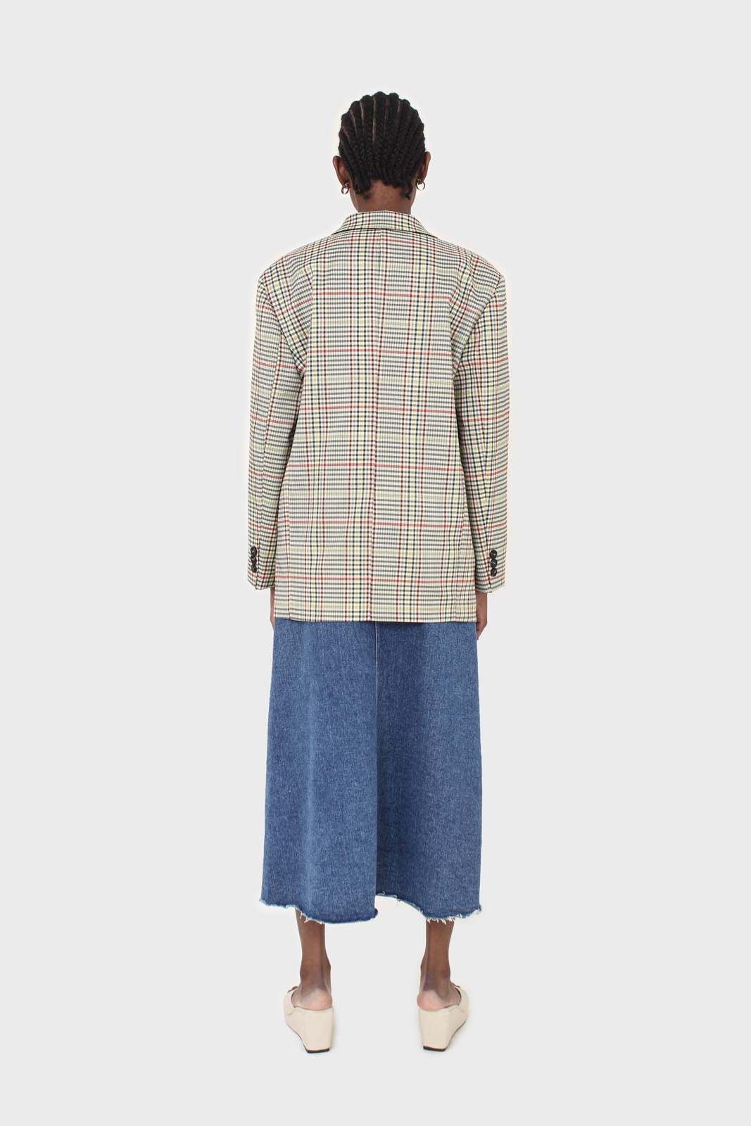 Pale yellow and red green oversized checked blazer_4