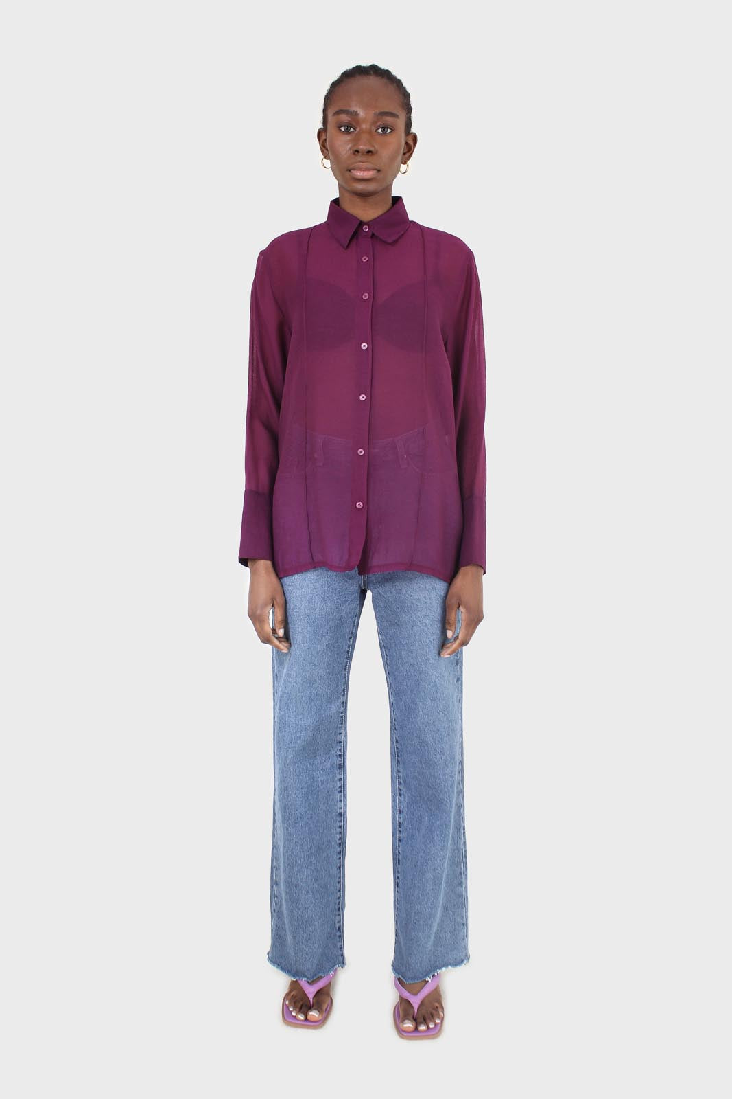 Purple pintuck sheer oversized long shirt_2