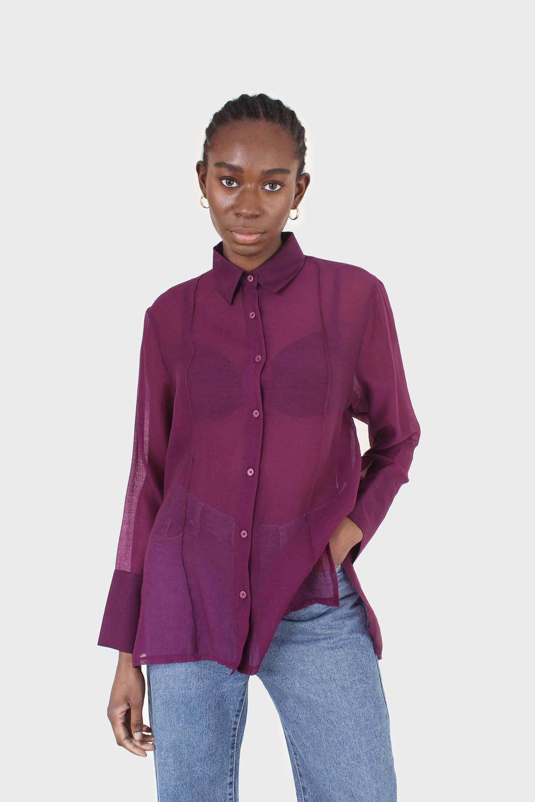 Purple pintuck sheer oversized long shirt_1