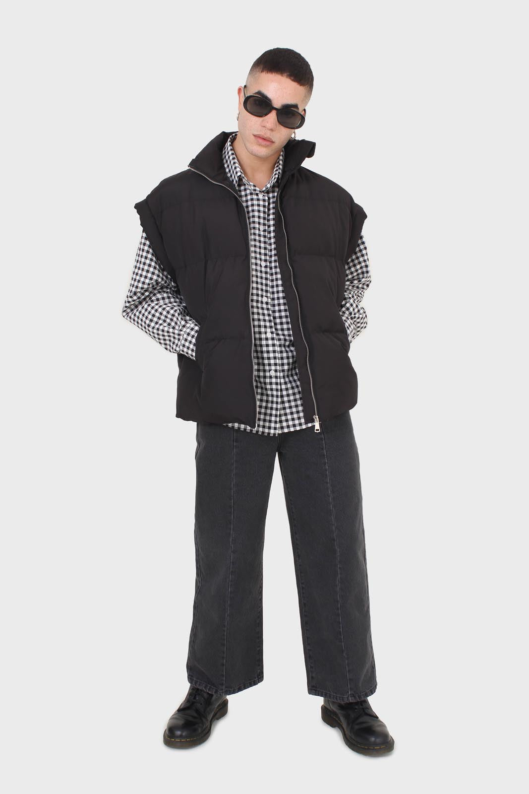 Black wide leg panel front pocket jeans_7