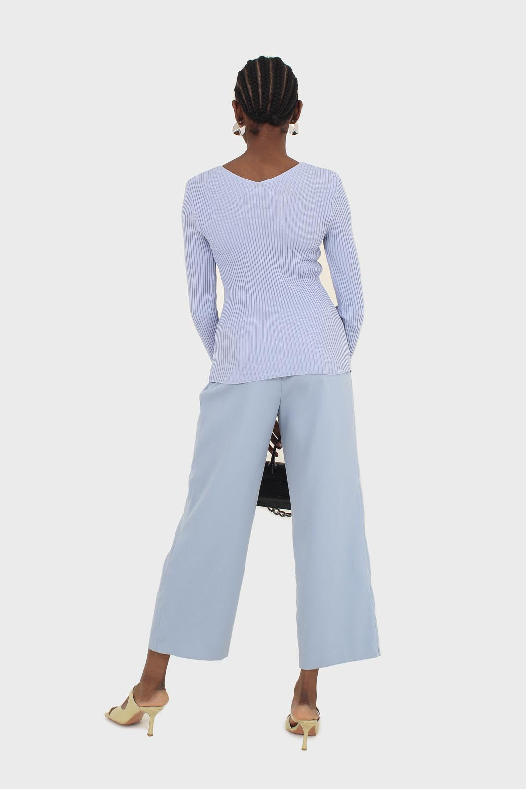 Mid blue wide leg tab waist smart trousers_5
