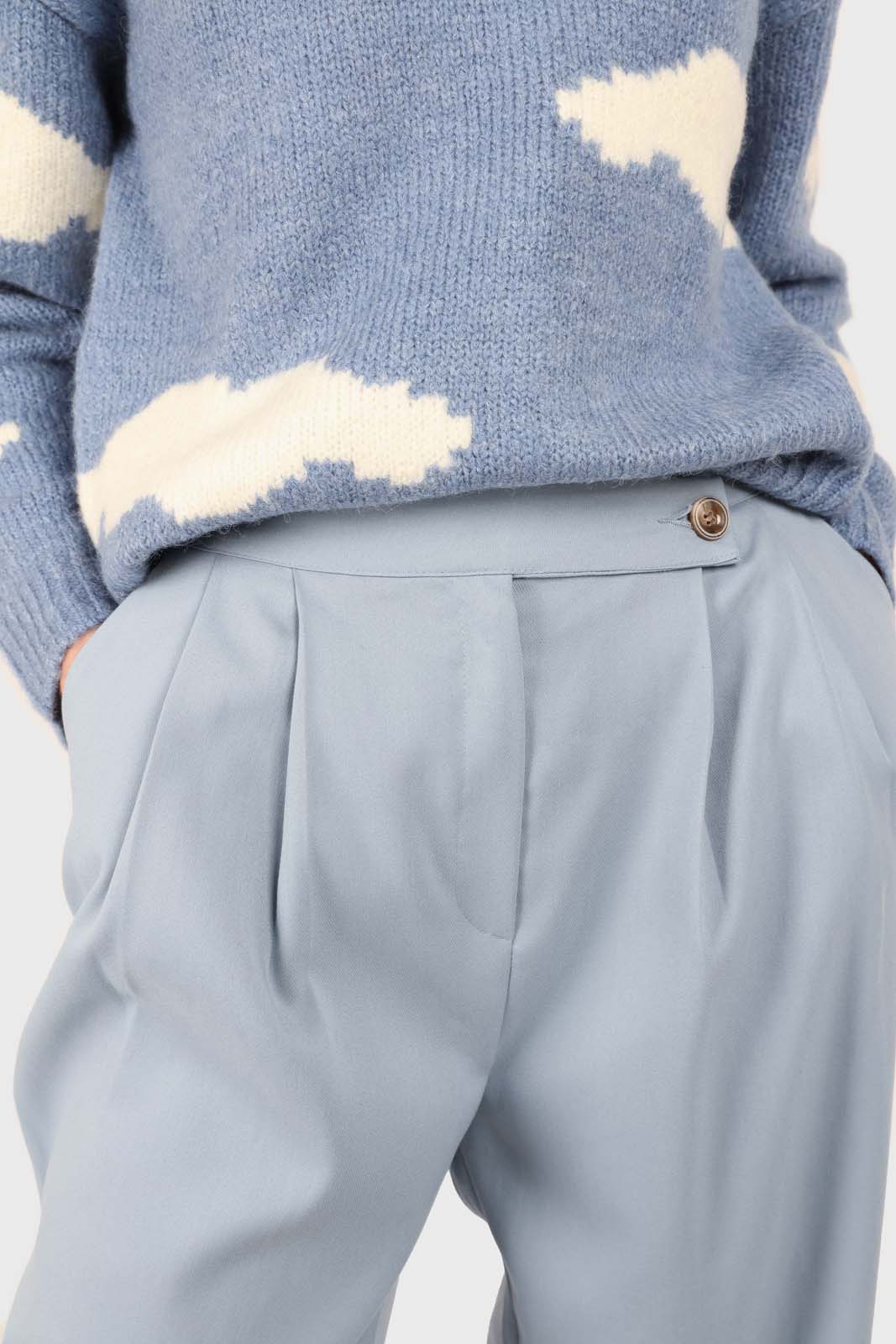 Mid blue wide leg tab waist smart trousers_10