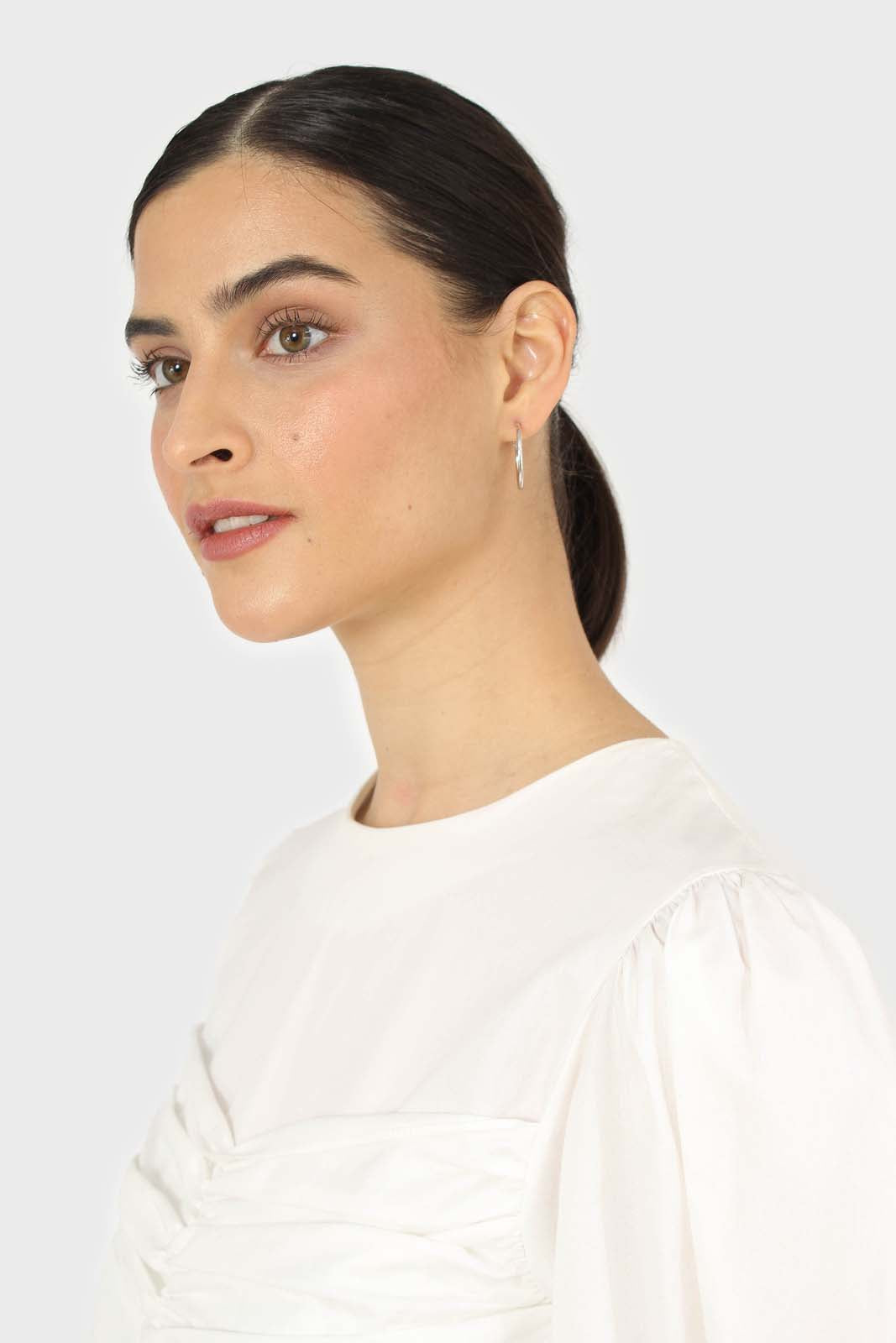 Ivory ruched chest panel long sleeved blouse_5