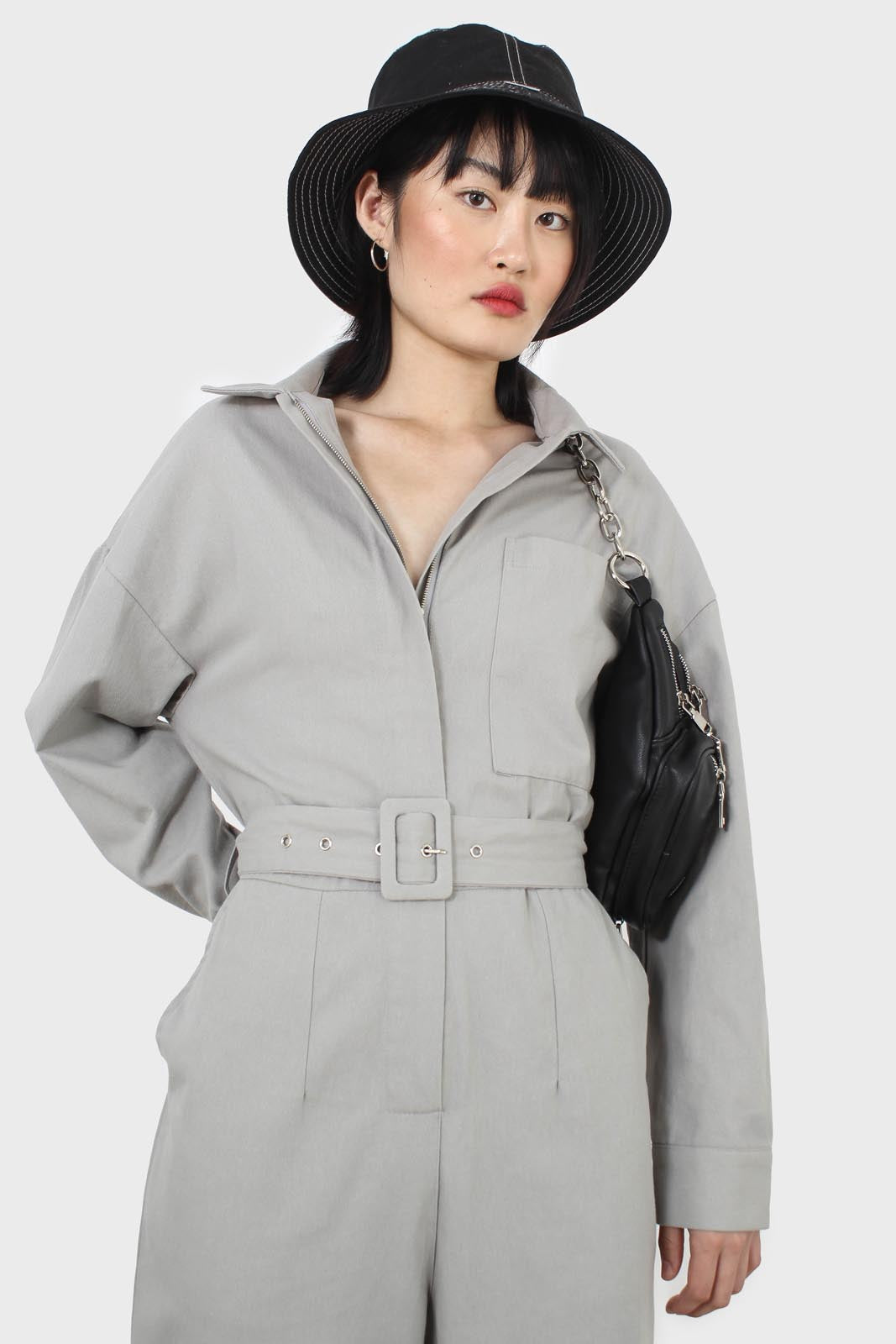 Grey patch pocket belted boilersuit_7