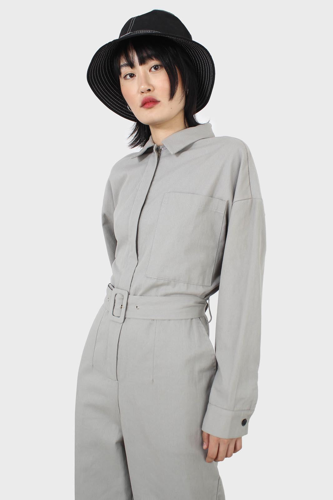 Grey patch pocket belted boilersuit_10