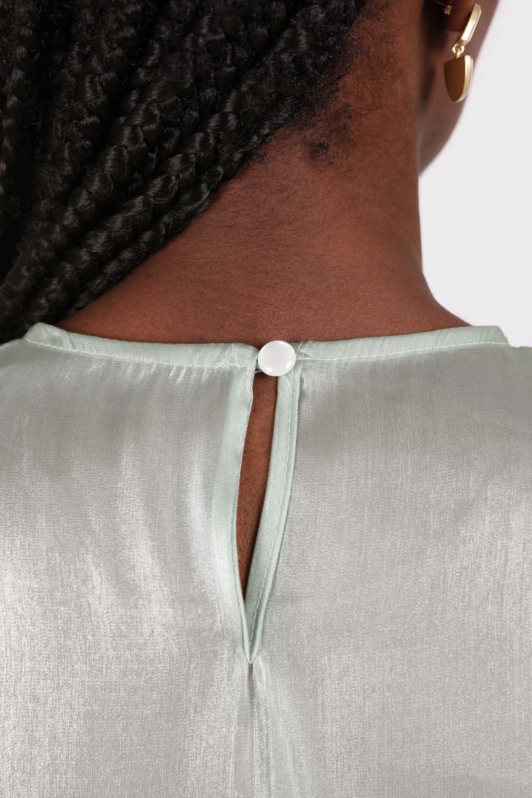 Mint green balloon sleeve silky top_4