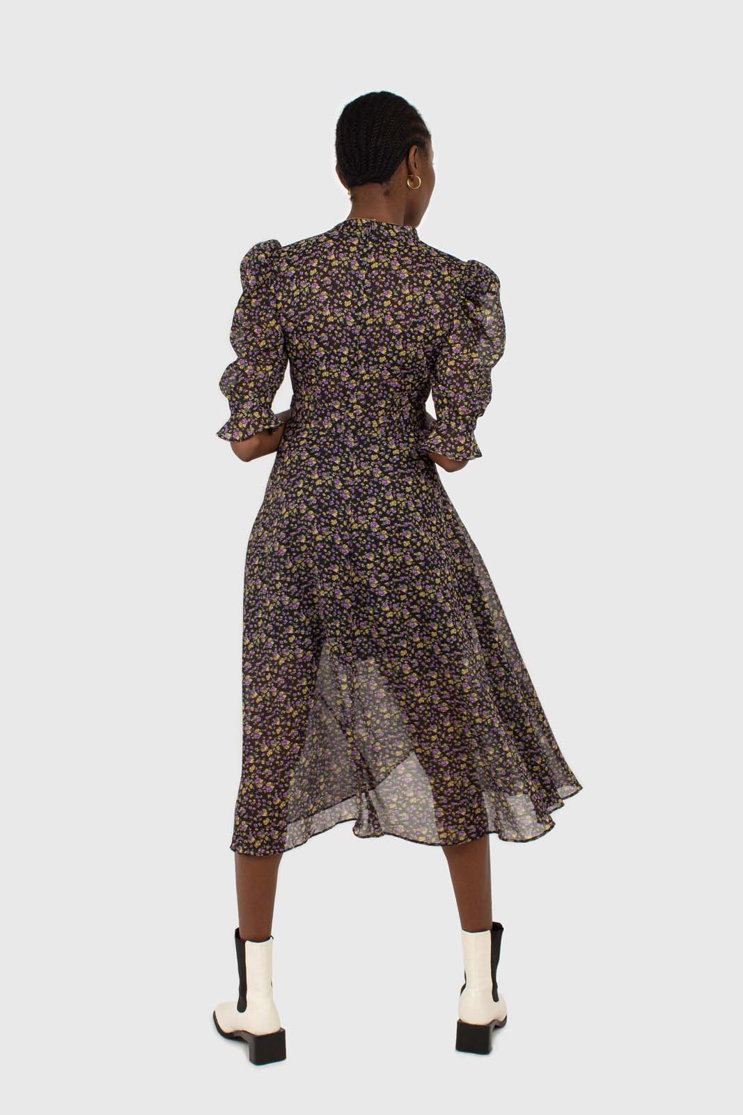 Black and purple yellow floral sheer midi dress_4