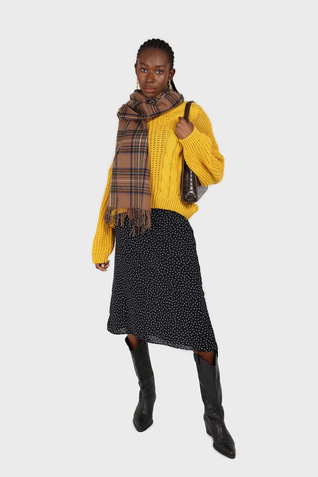 Navy and white polka dot flare midi skirt_8