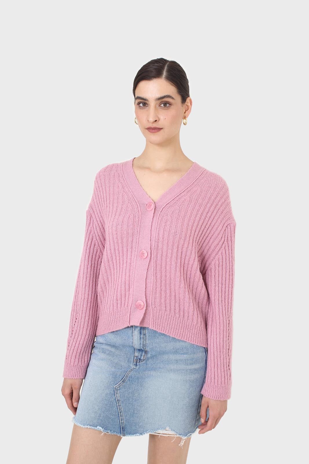Pink ribbed alpaca blend cardigan_1