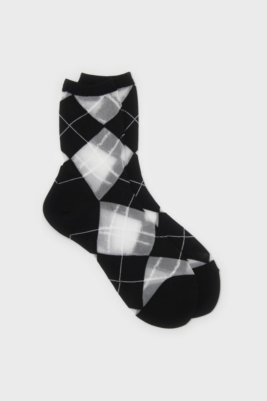 Black and white argyle cotton socks_1