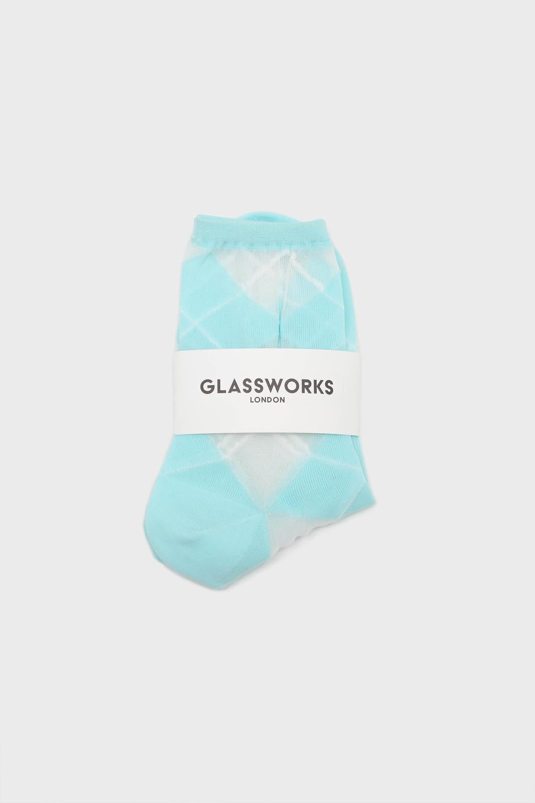 Turquoise and white argyle cotton socks_3