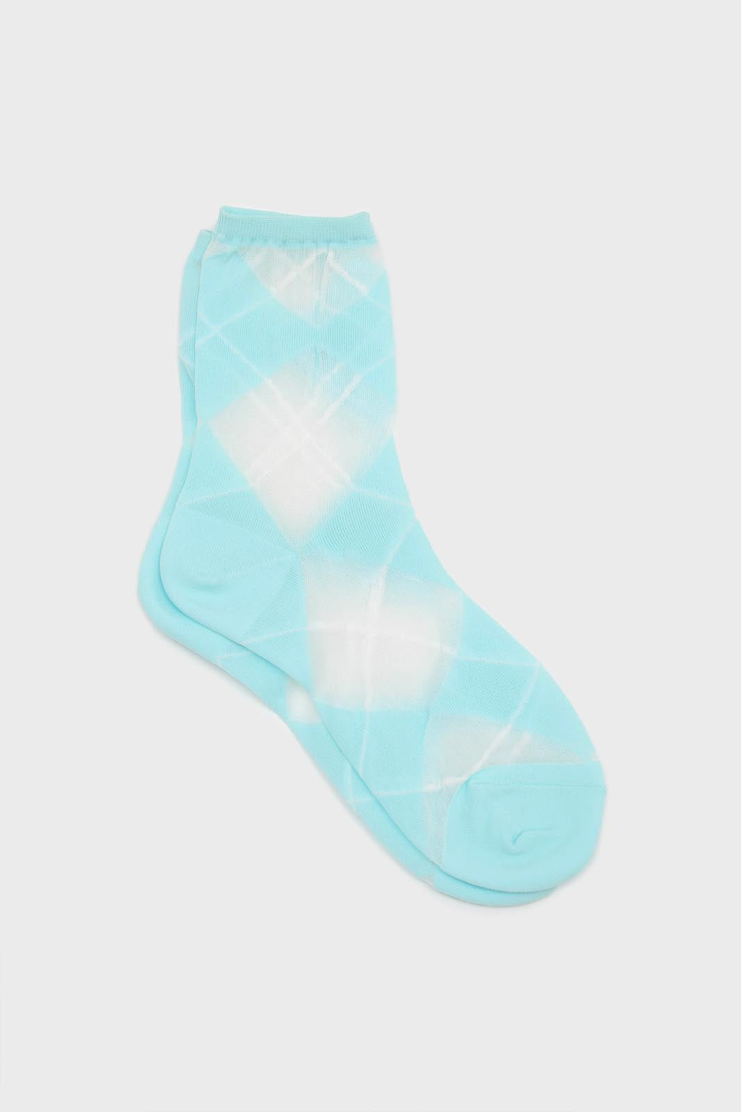 Turquoise and white argyle cotton socks_1