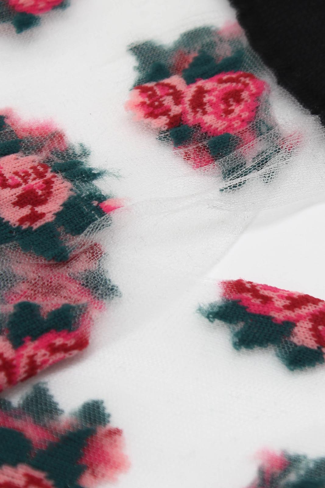 Black and pink rose floral sheer socks_2
