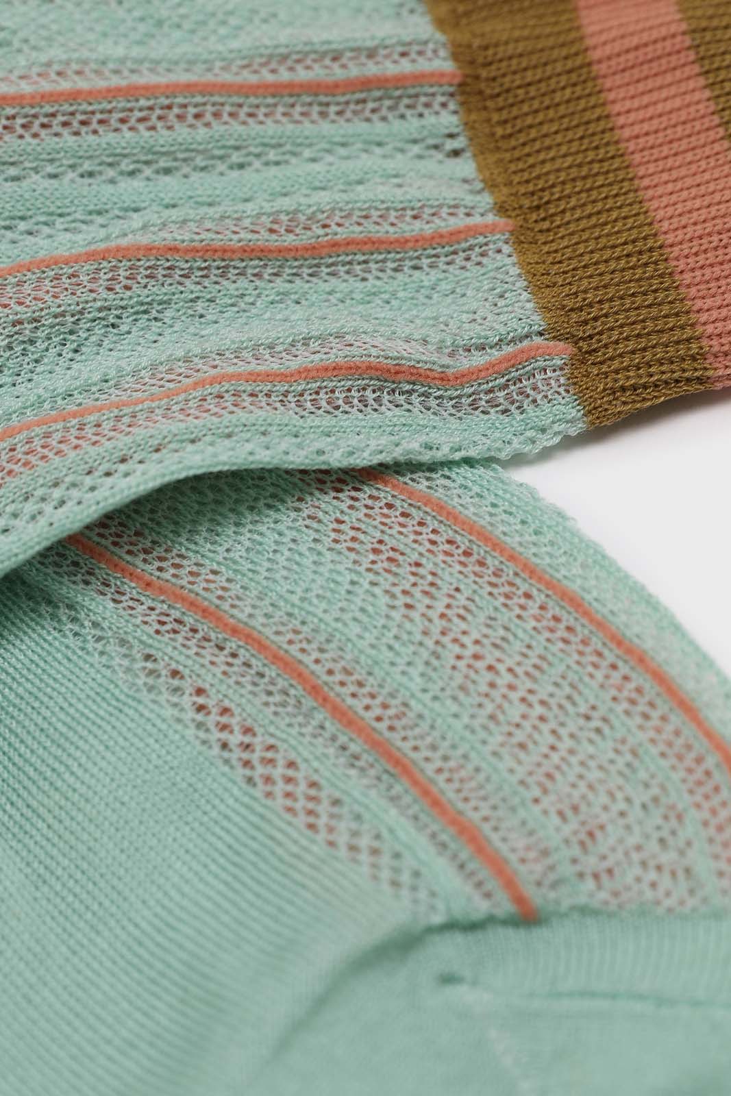 Mint green and khaki stripe hem socks_2