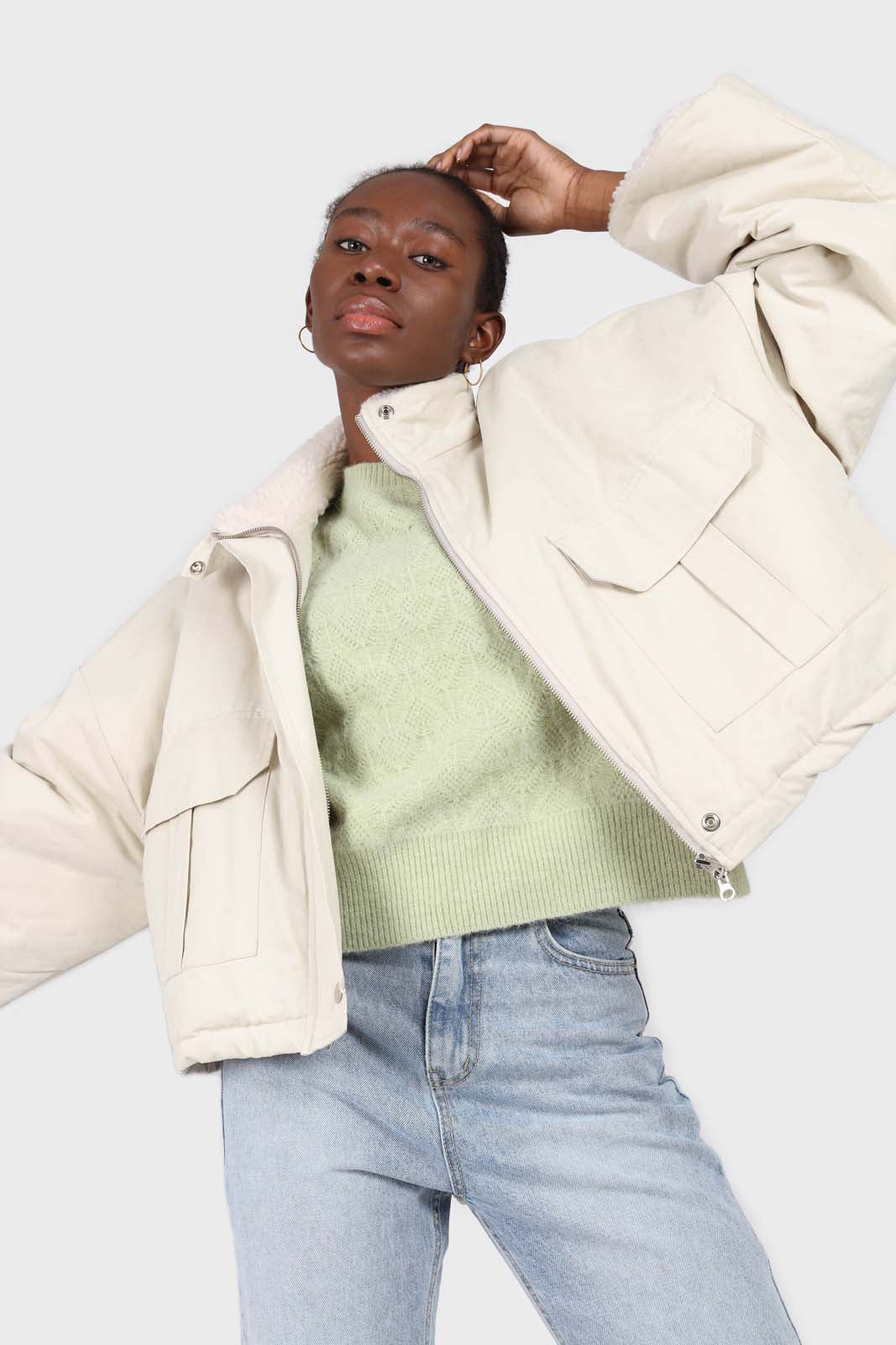 Mint green patterned brush crew neck jumper_3