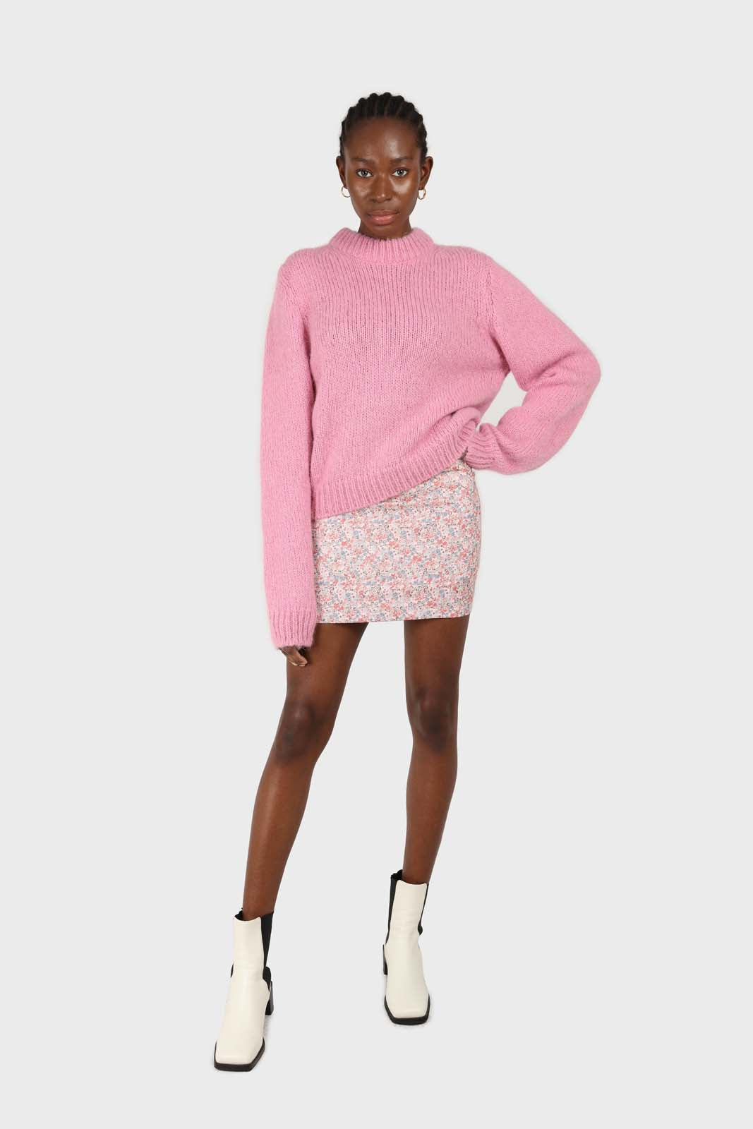 Pink ditsy floral print mini skirt_3