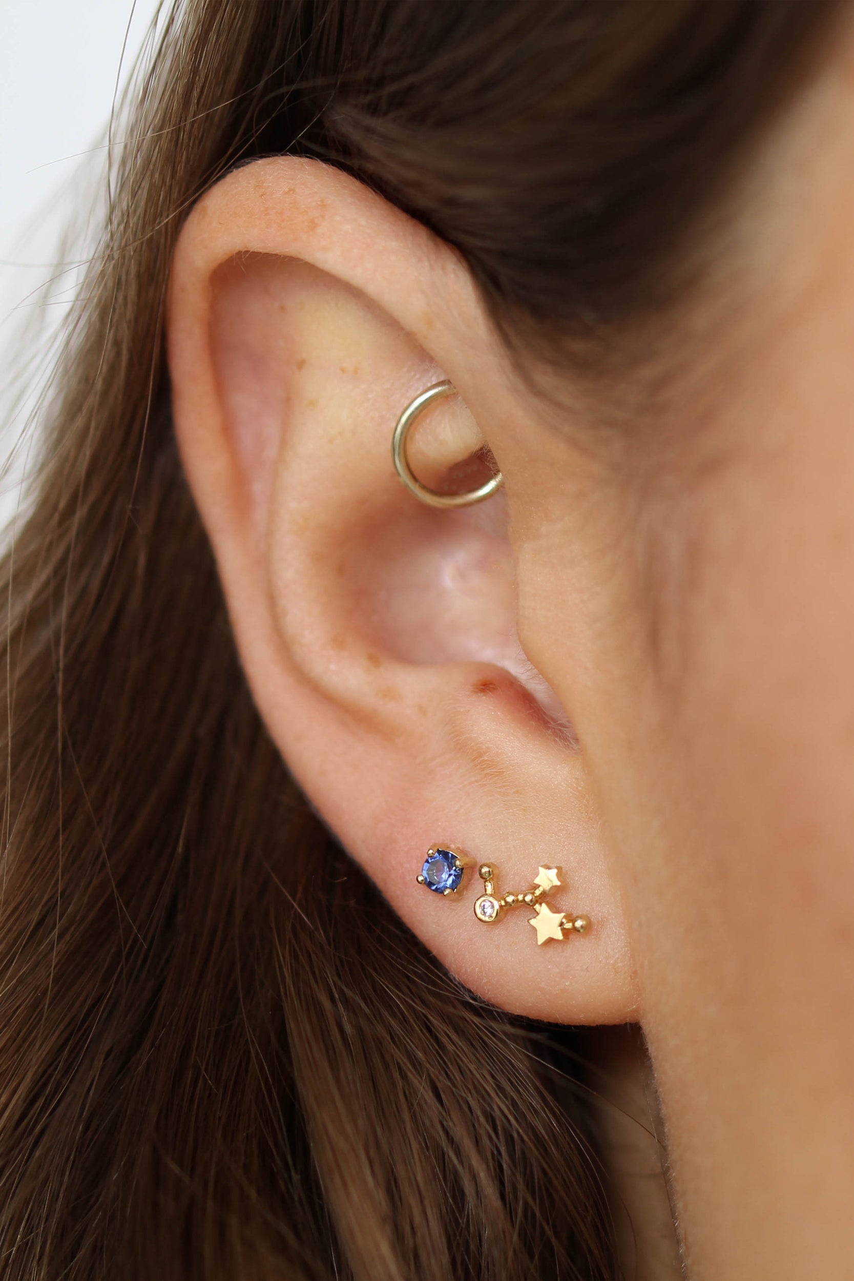 Gold birthstone zodiac earrings / Sep - Sapphire dark blue_2