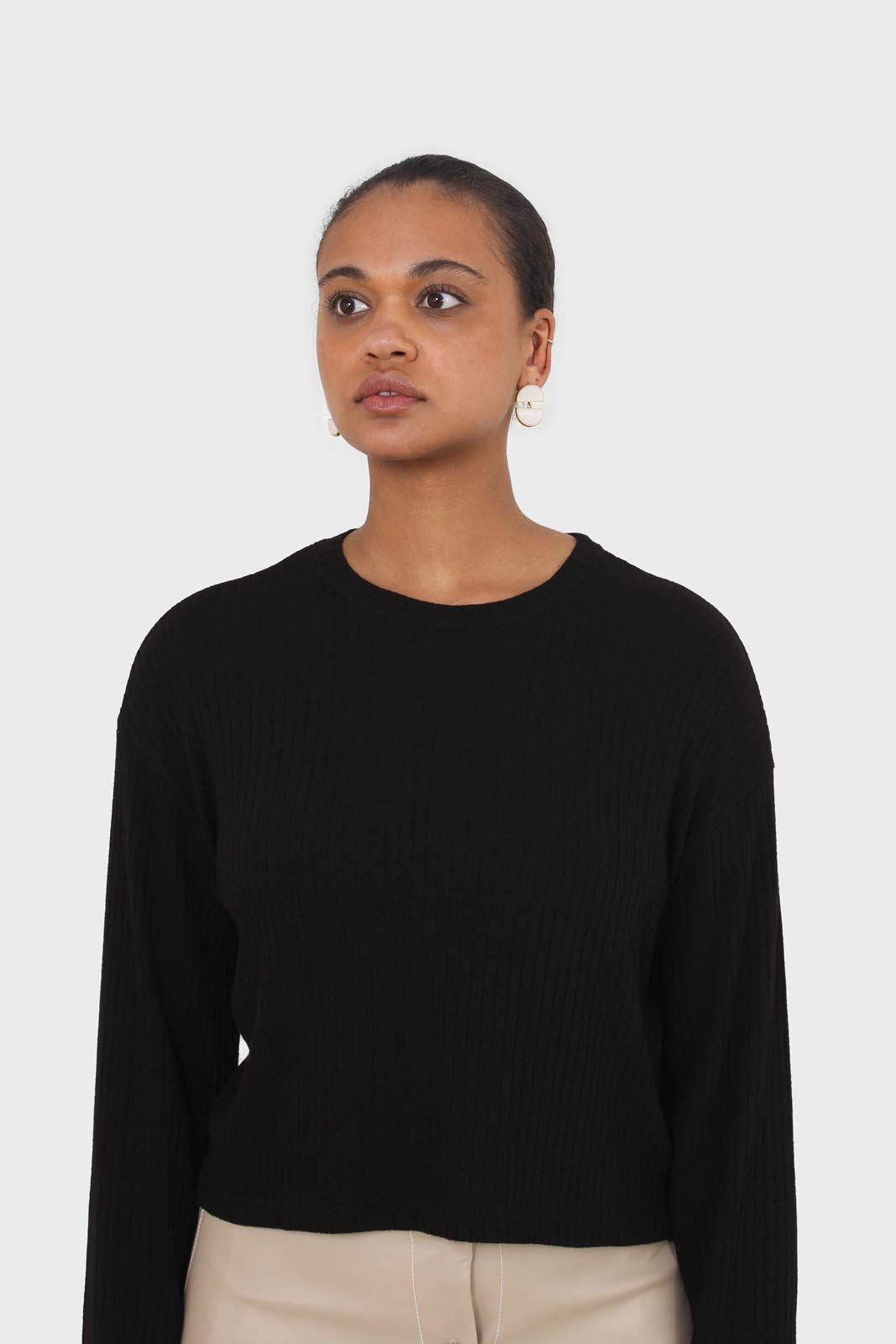 Black semi sheer vertical striped long sleeved top_2