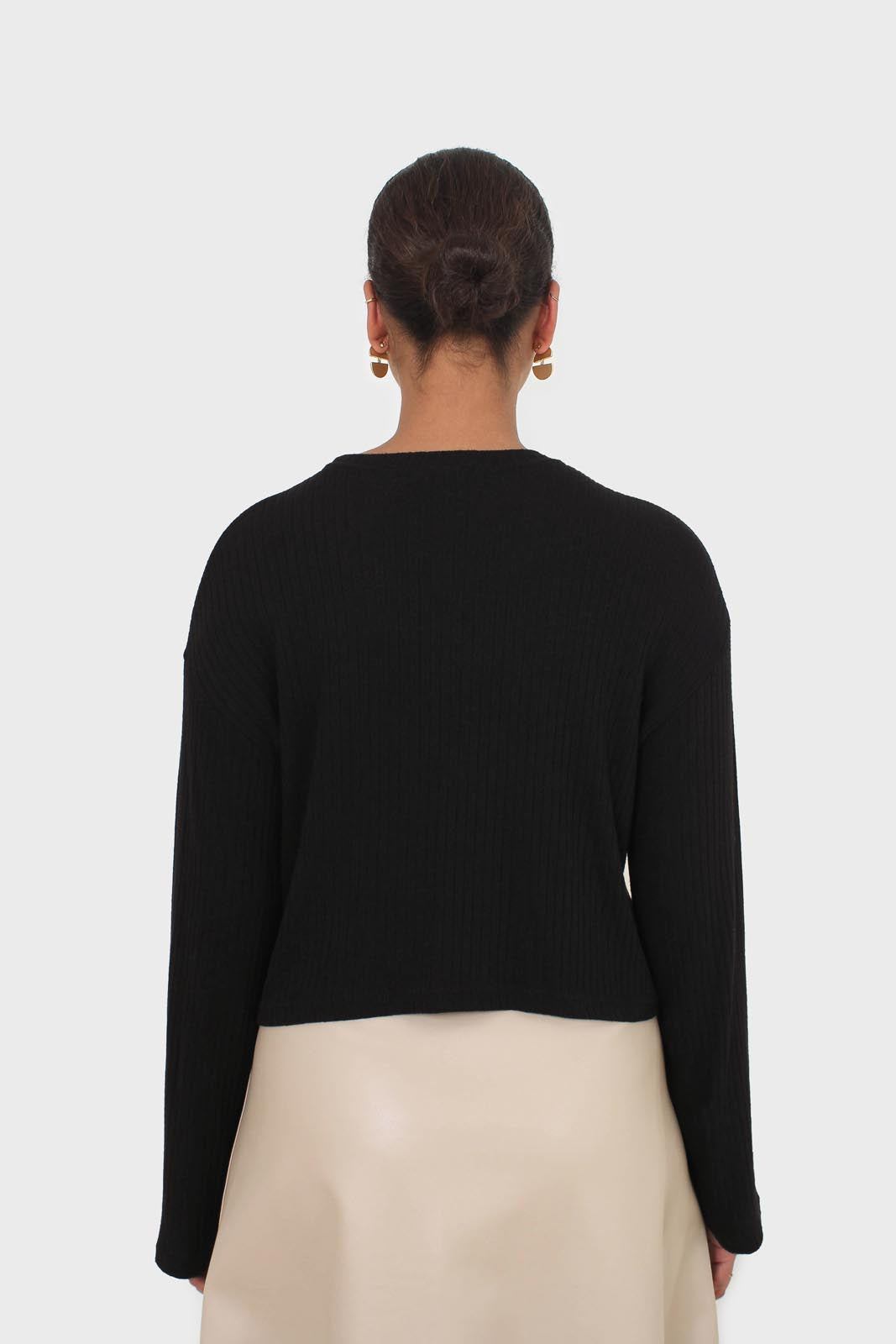 Black semi sheer vertical striped long sleeved top_3