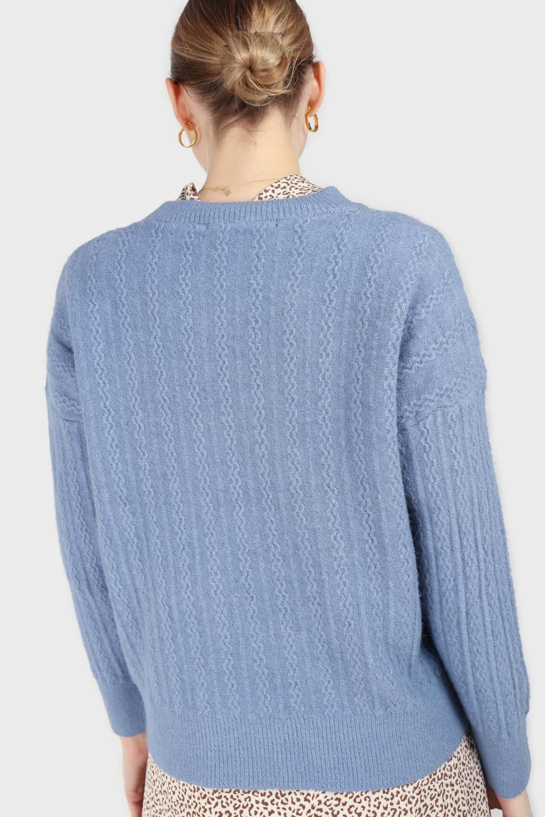 Blue patterned brush crew neck jumper_2