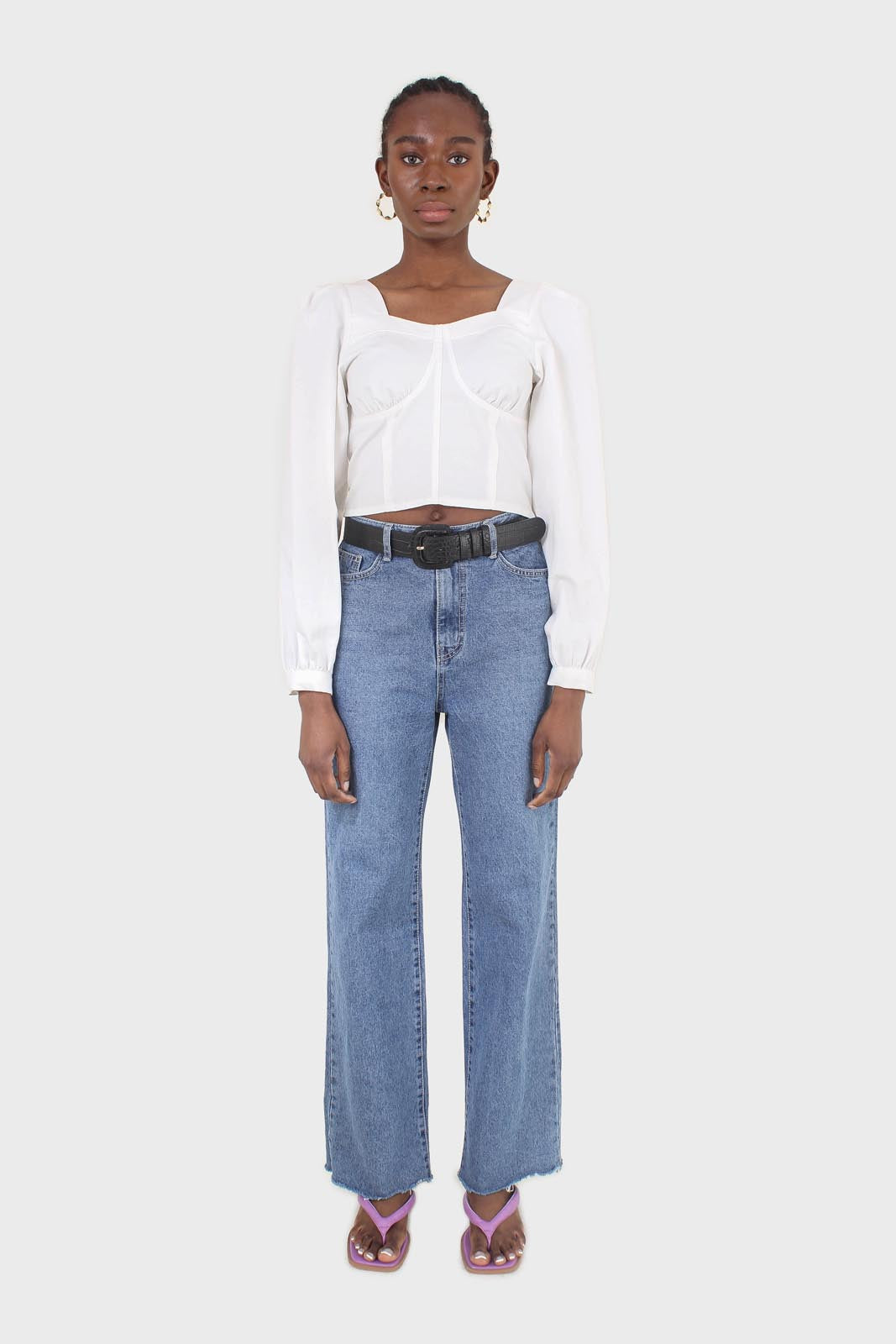 White corset long sleeved cropped top_4